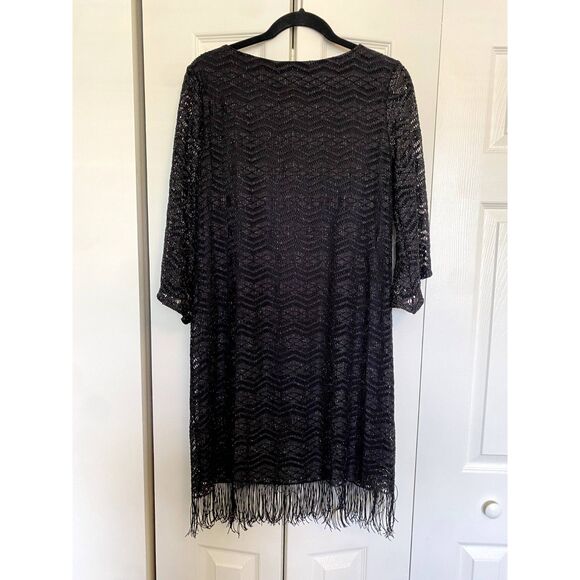 GNU NWT Black Sparkle Fringe Crochet Shift Dress, Size Medium, MSRP $60 - Picture 2 of 9